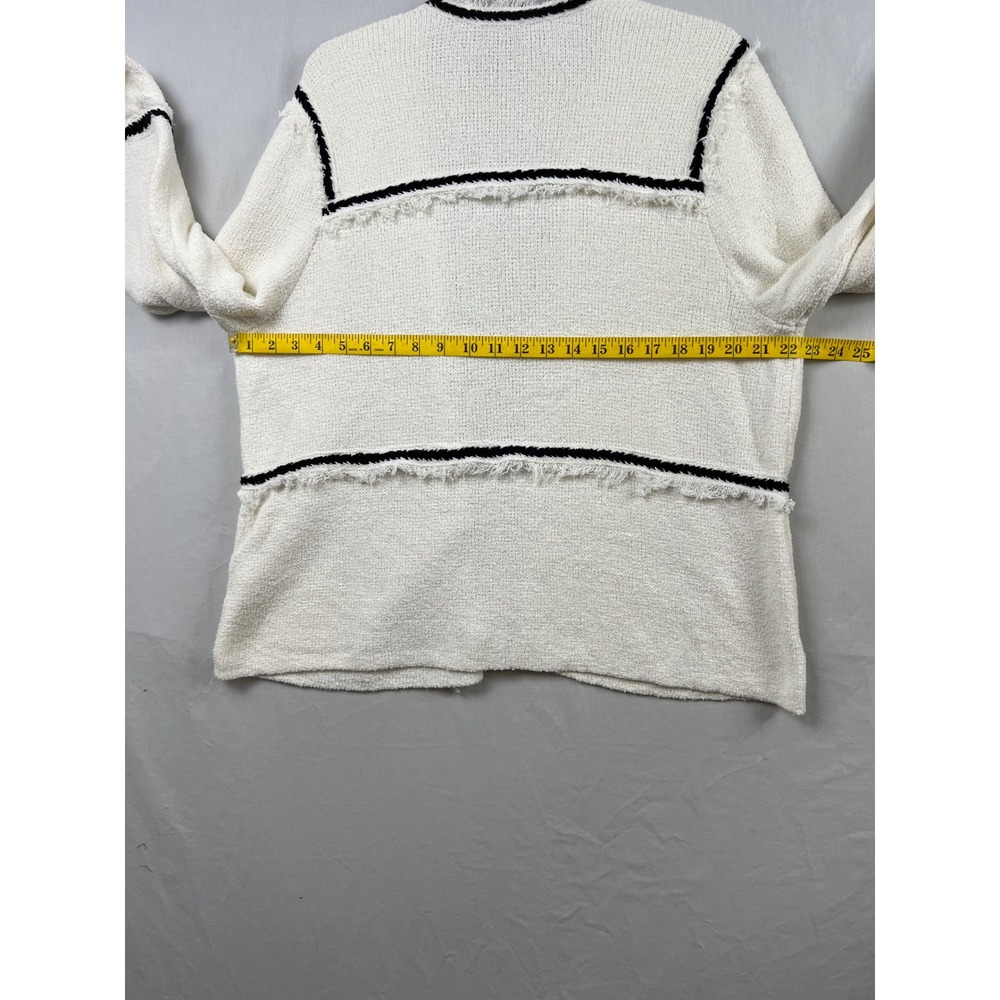 NIC+ZOE Cardigan Sweater Women 1X White Black Fringe Trim Textured Open Front - Picture 5 of 7